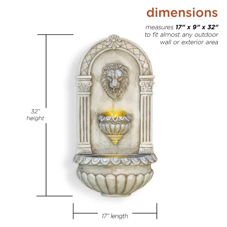 Hot Sale Resin Garden Water Fountain Outdoor Decoration Wall Art Hanging Decor Waterfall Fountain with Lion Head