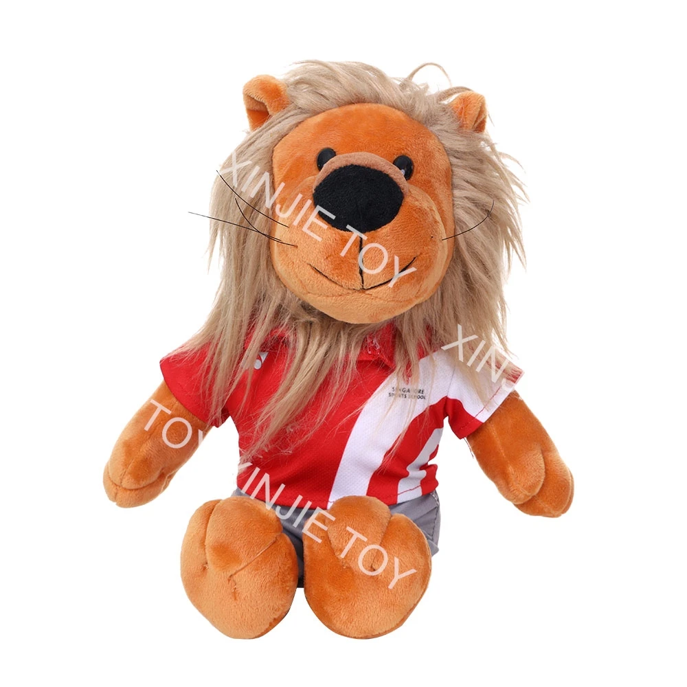 New arrival custom plush toy athletic lion doll Cartoon sitting posture brown plush sports Lion toy Games mascot