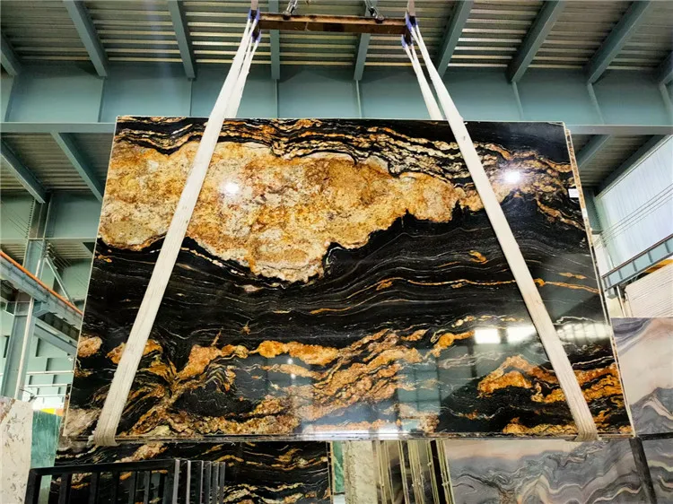 Brazil Cosmic Luxury Natural Black Granite Slab With Golden vein