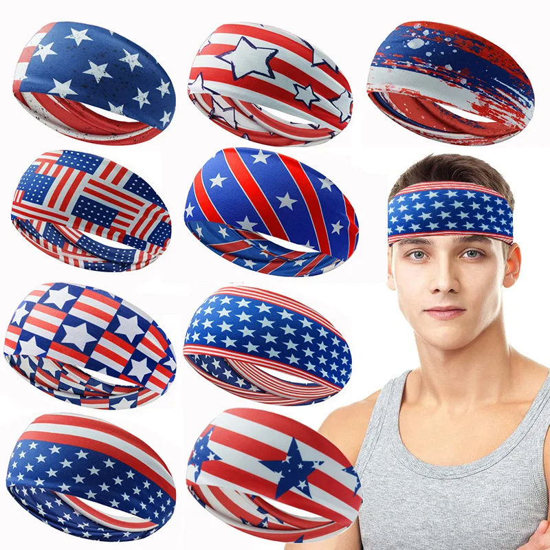 American Flag Headband USA Twisted Hair Band July 4th Bandanas Stretchy Athletic Headband Memorial Day Headband