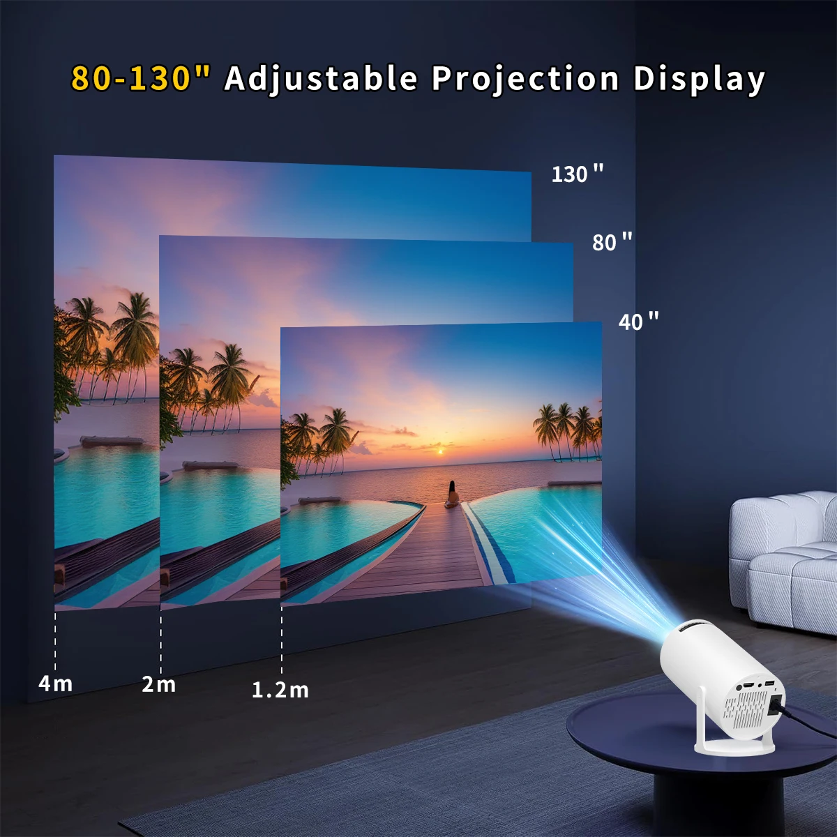 2024 good quality 4K Full HD Mini Portable HY300PRO projector Android 12 WIFI BT wireless connect wholesale