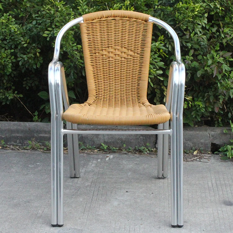 All Weather Stacking Aluminum Frame PE Wicker Dining Chair with Double Tube Legs