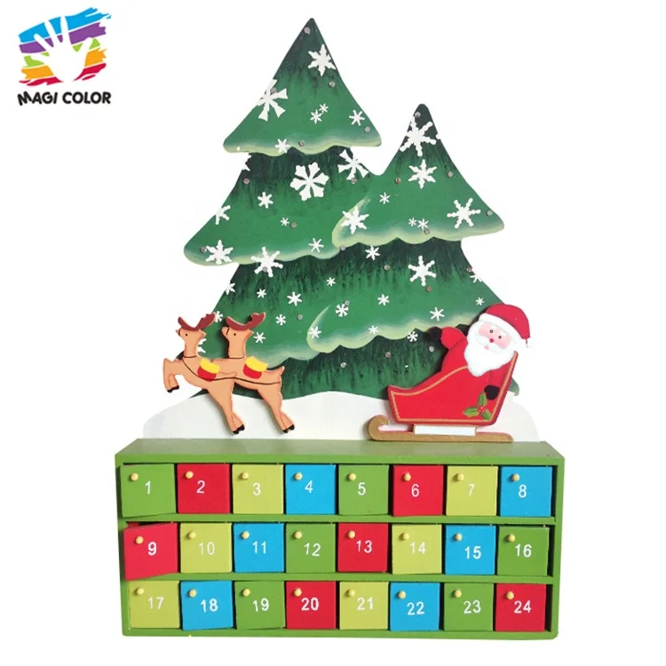 Hot Selling Christmas Sleigh Shaped Wooden Advent Calendar Box For Decor W02A171