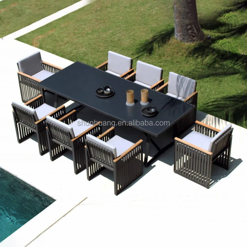 Американский популярный внутренний дворик с алюминиевым каркасом, 8-местный обеденный набор со столом и стулом для садовой веревочной мебели