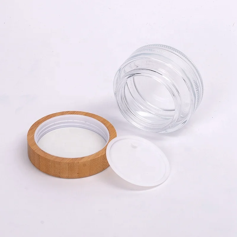 clear glass bottle 20 ml 30 ml 50 ml 150 ml 200 ml face cream jar transparent glass jar with bamboo lid and spoon