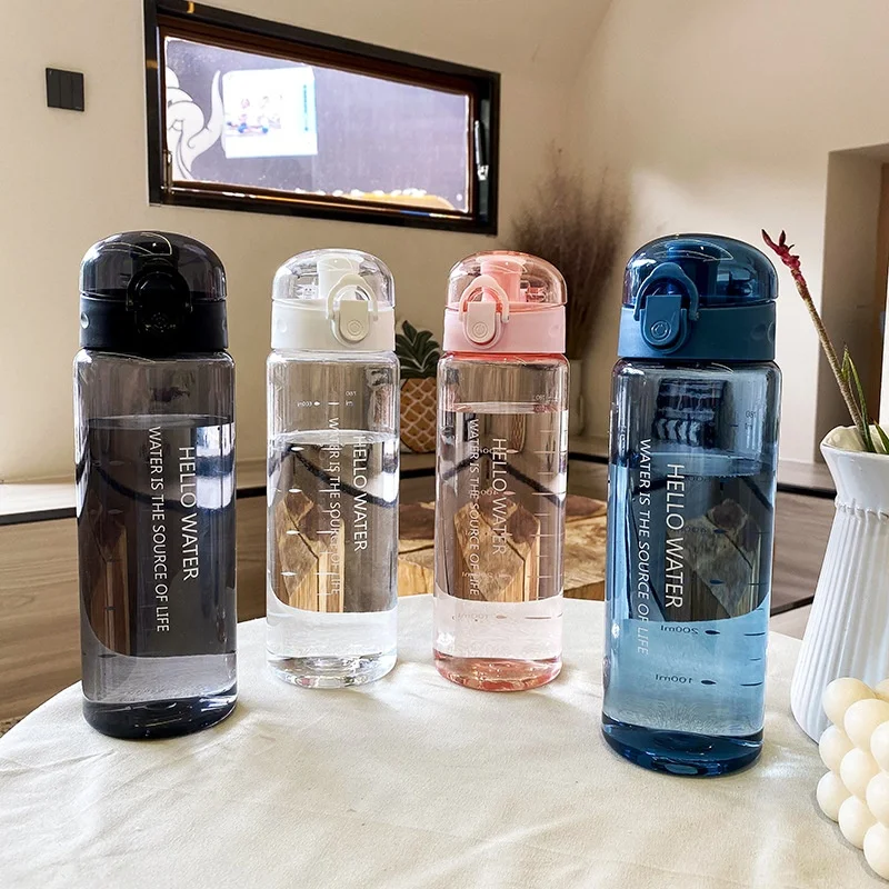 780ml Plastic Sports Water Bottle Leak-proof Tea Coffee Transparent Cup Motivational Workout Waterbottle