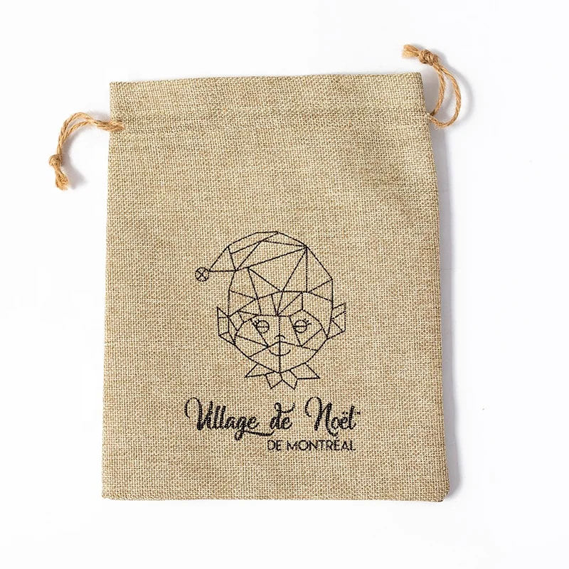Natural Custom Printed Party Linen Favor Bags Burlap Drawstring Gunny Bags Cheap Eco Friendly Jute Bag