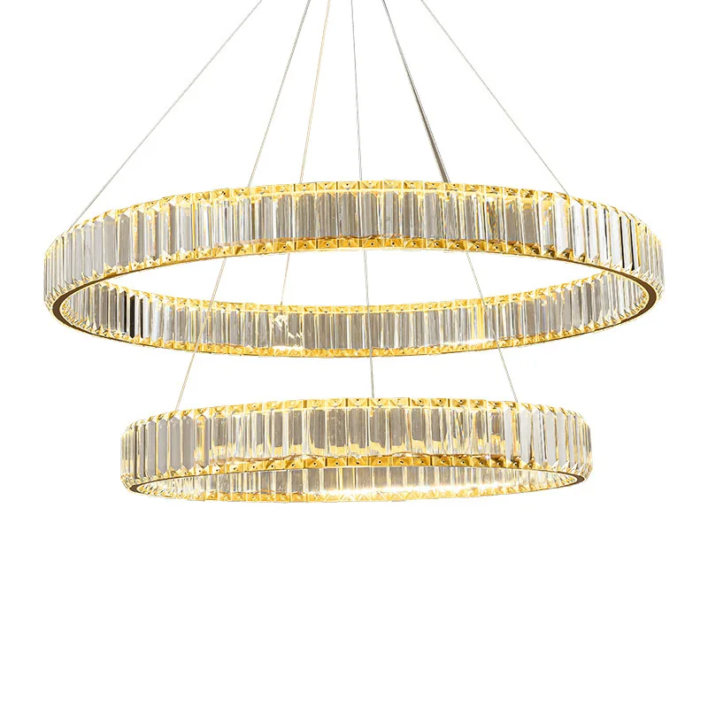 Modern LED Pendant Lamp for Living Room Crystal Hanging Lamp Circle Ring Suspended Chandelier Hotel Lobby Villa Stair Home Use