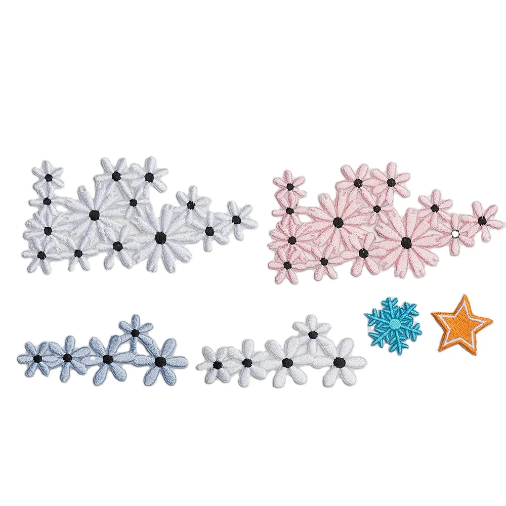 Wholesale embroidered applique flower 3d embroidered patch flower embroidery badges label tag badges rhinestones flower applique