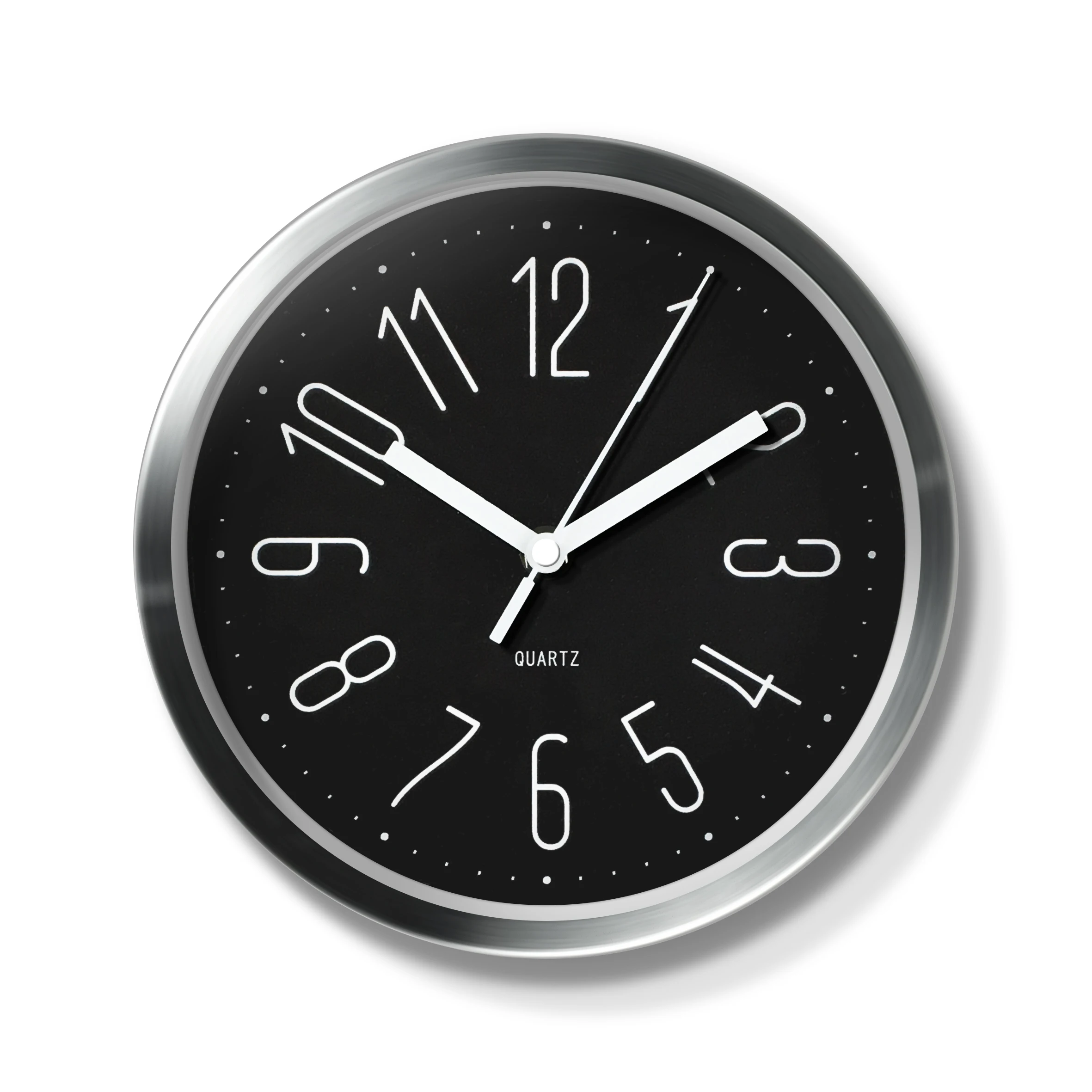 8 inch small table clock modern round silent black Aluminum wall clock custom logo