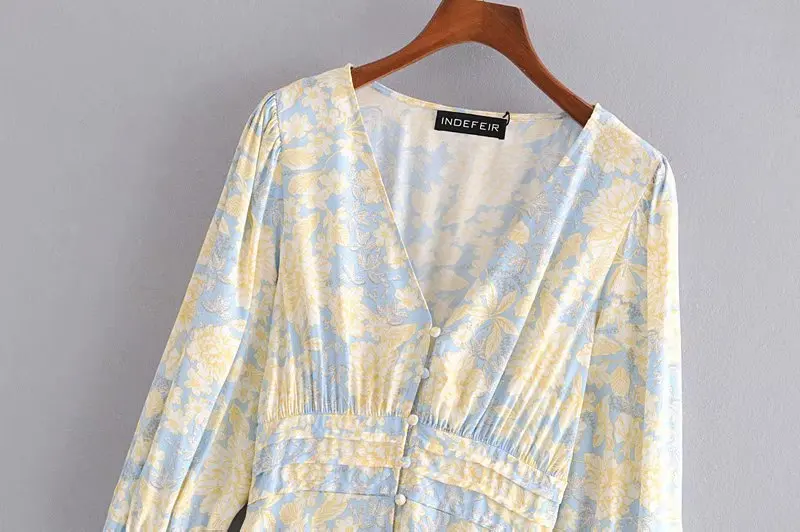 
2021 New Arrival Autumn and Spring Print High Collect Waist Casual Dress For Women 