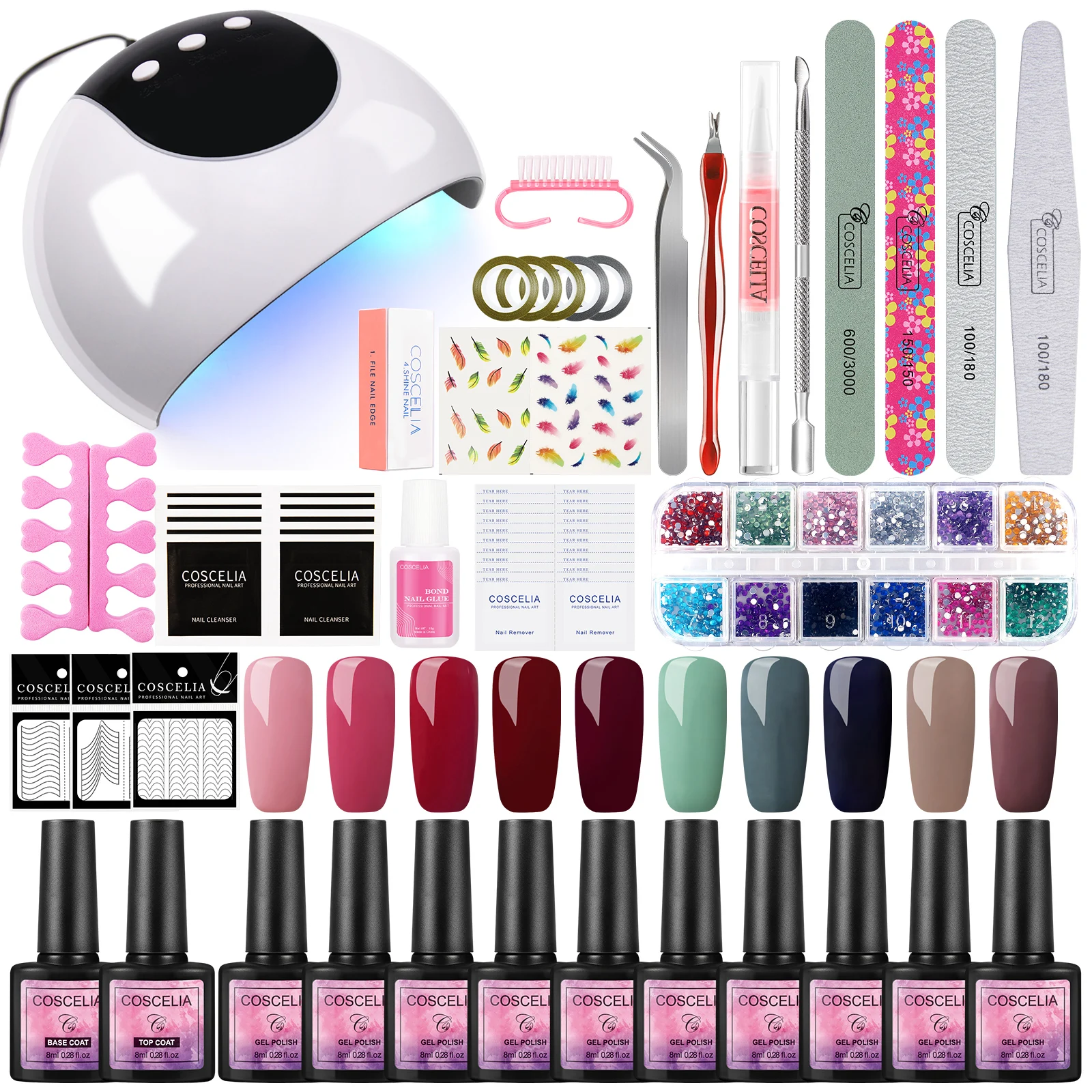 COSCELIA Complete Gel Nail Polish Set UV Gel Polish Kit US Warehouse Free Shipping Nail Set Kit with UV Lamp