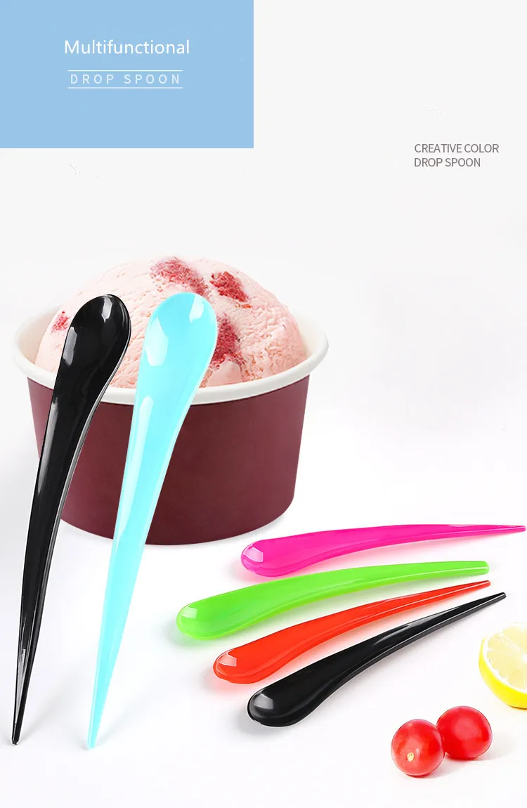 Colorful Ice Cream Spoon Food -Grade Disposable Plastic Fruit Yogurt Spoon Water-drop Scoop