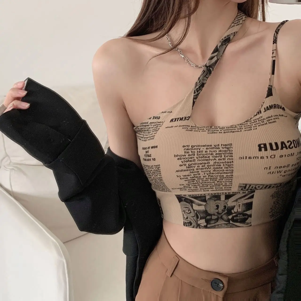 trendy newspaper New pure cotton tube top padded beauty back oblique shoulder design sense outer wear inner wear vest underwear