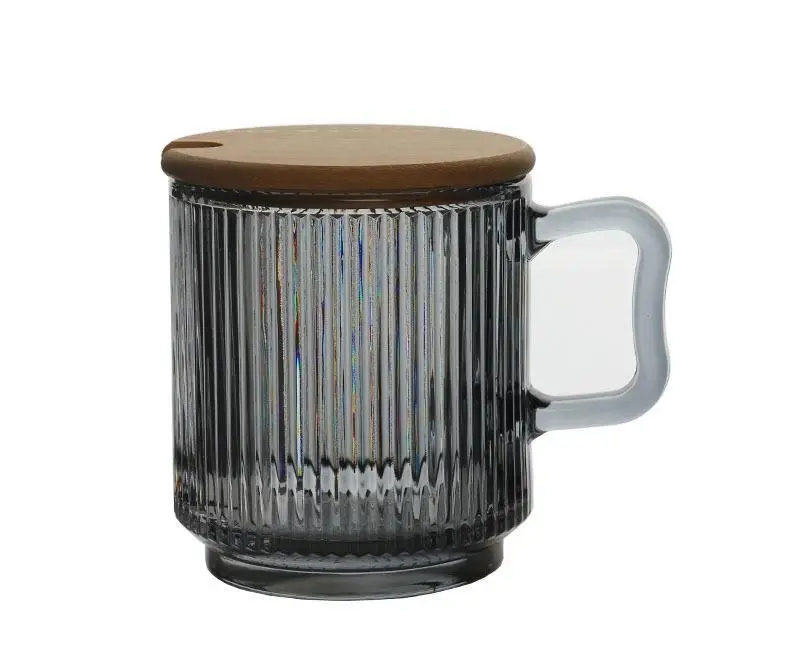 New arrival Clear Glass Coffee Mug with Lid Premium Classical Vertical Stripes Glass Tea Cup for Latte Tea Chocolate Juice