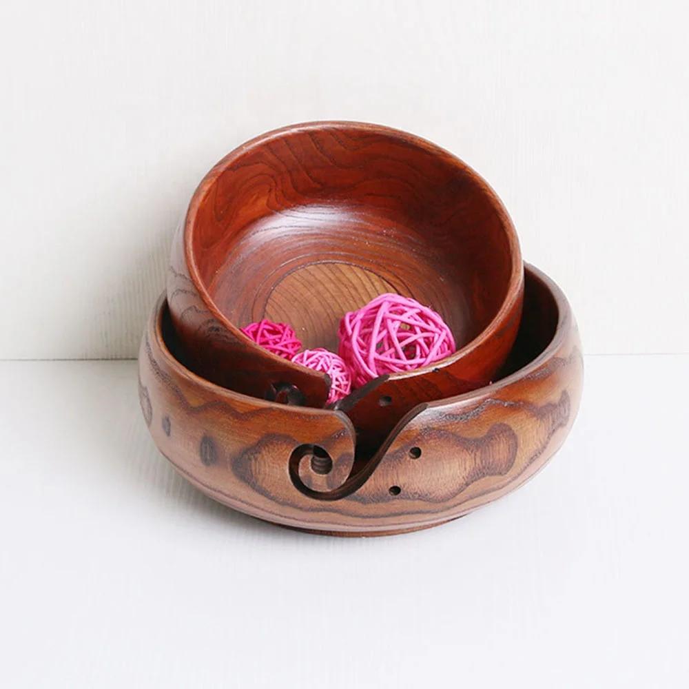 
handmade darn storage bowls wooden knitting yarn bowl wholesale 