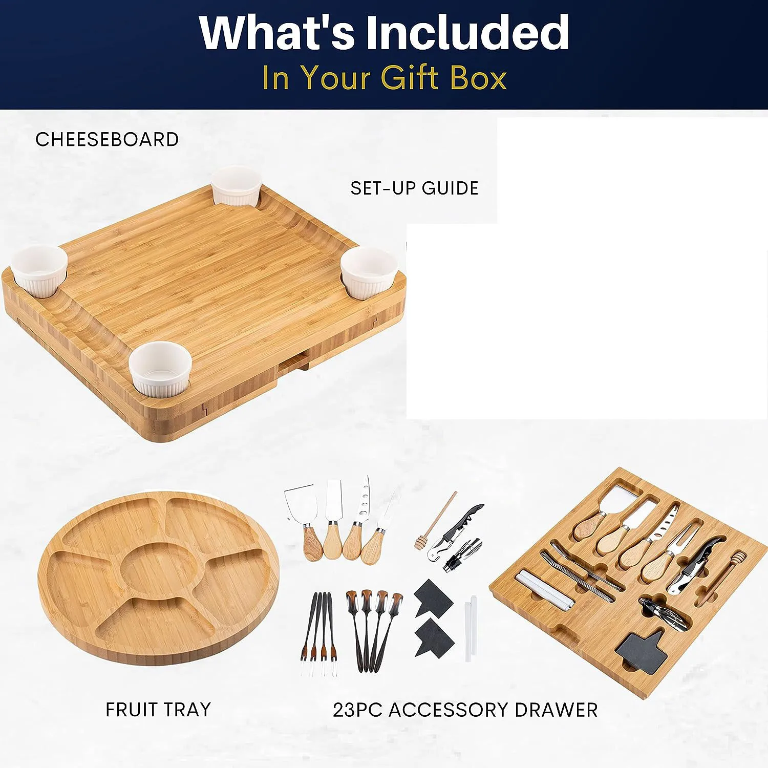 Charcuterie Boards Gift Set Large Charcuterie Board, Bamboo Cheese Board - Unique Valentine Gifts2