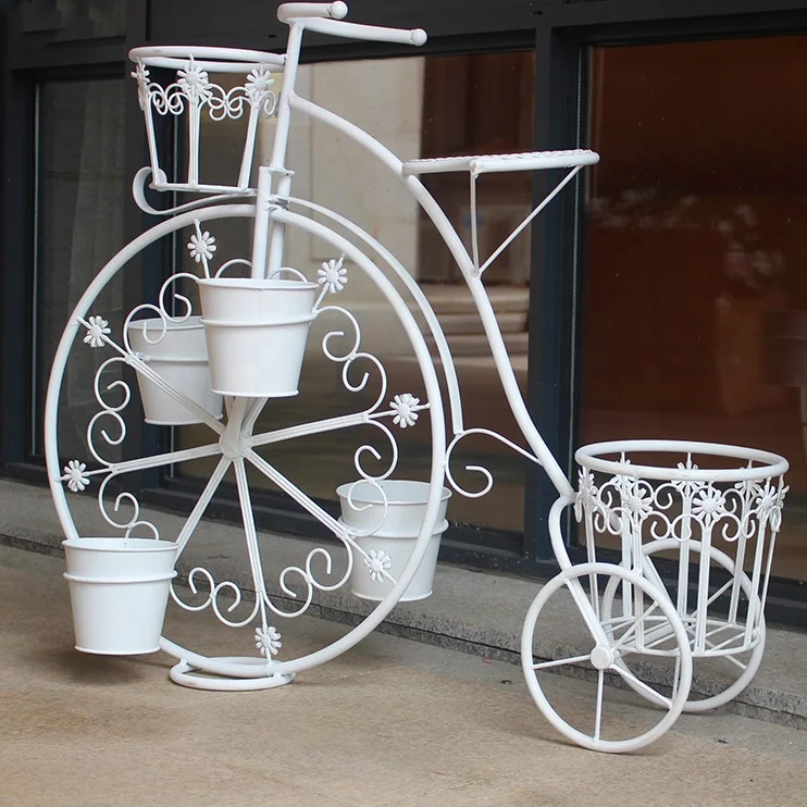Amina Craft White Metal iron Flower bicycle pot stand For Wedding Decoration