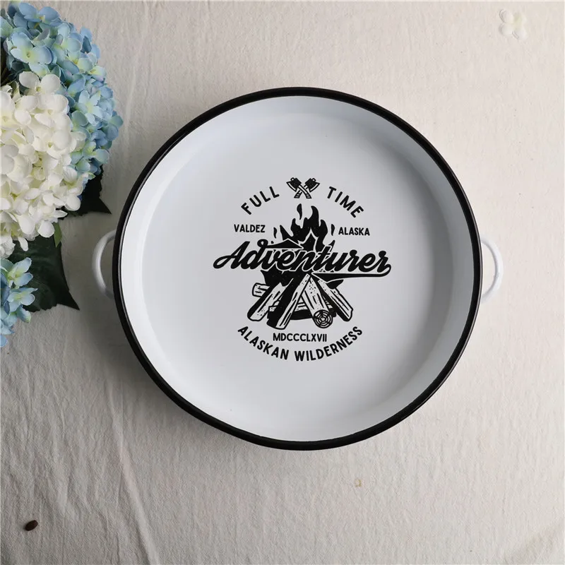 24/26/28/30/32/34/36/38/40cm Enamel Pizza Pie Pan Plate Dish Plate Enamel Cookware Marble Speckles Enamel Frypan Fire Directly