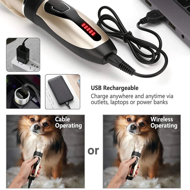 Pet Dog Hair Trimmer Electrical Cat Hair Clipper Remover Cutter Grooming Tool Rechargeable Low-noise Pets Animal Haircut Machine