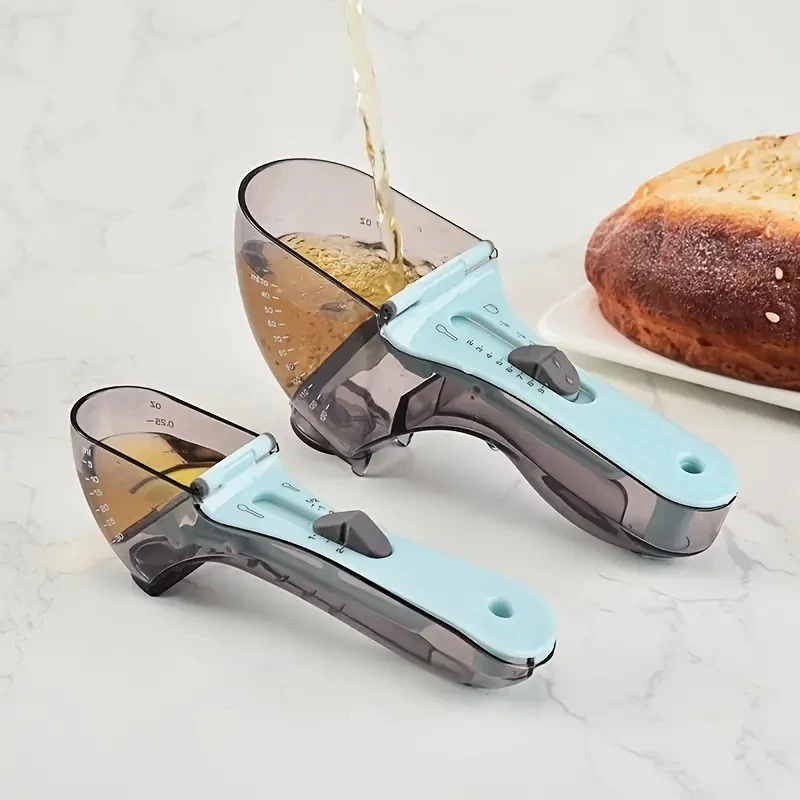 2pcs Adjustable Measuring Cups & Spoons - Magnetic Plastic Scoop for Dry Liquid Ingredients Kitchen Tools