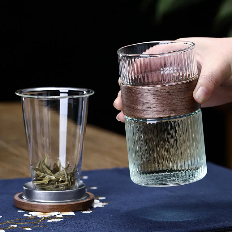High borosilicate Pyrex tea separation tea cup Clear glass with filter tea set hammer pattern three piece cup