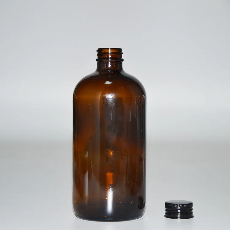 250 ml 500 ml 1000 ml Amber Juice Round Shape Boston Glass Bottles With Aluminum Lids
