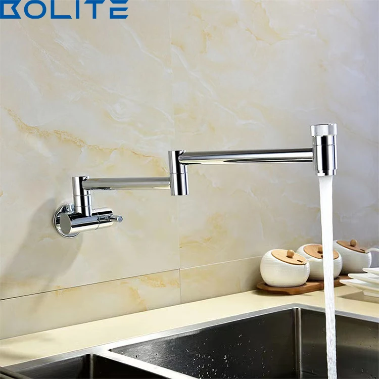 Folding Telescopic Pot Mounted Faucet With Double Joint Rocker Arm Wall Mounted Black Kitchen Faucet