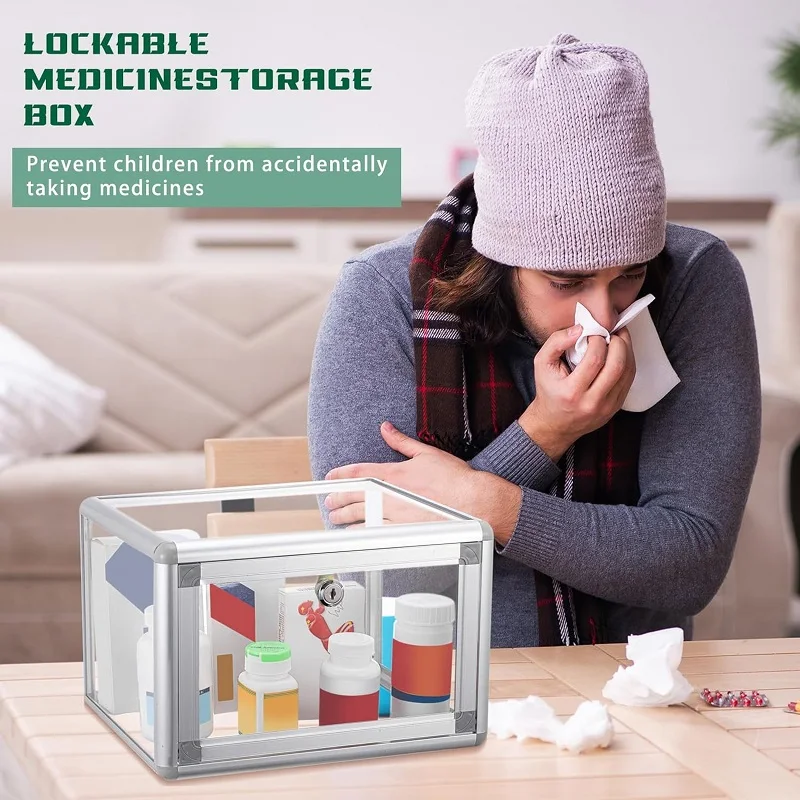 Premium Large Medication Storage Box Clear Medicine Safe Box With Combination Lock