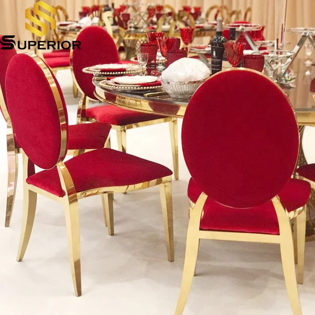 Superior customized rental metal gold round back chavari chairs stackable wedding