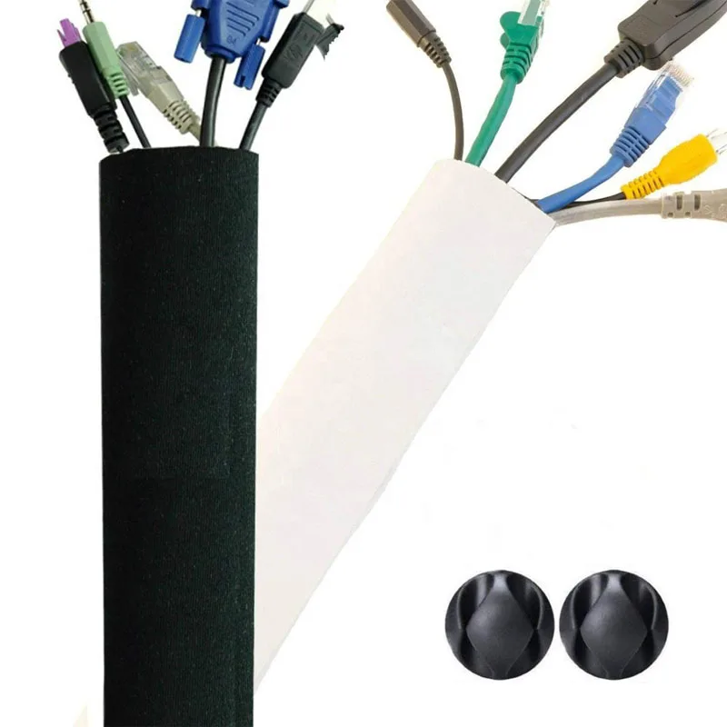 Adjustable Neoprene Cord Organizer Cable Management Sleeve with Free Cable Ties for TV USB PC Computer