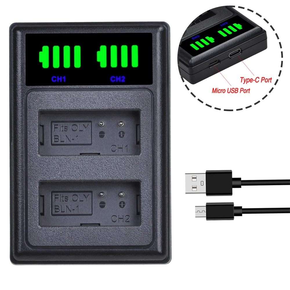 
BLN-1 LED USB Dual Rapid Battery Charger With USB Port for Olympus Camera Battery 