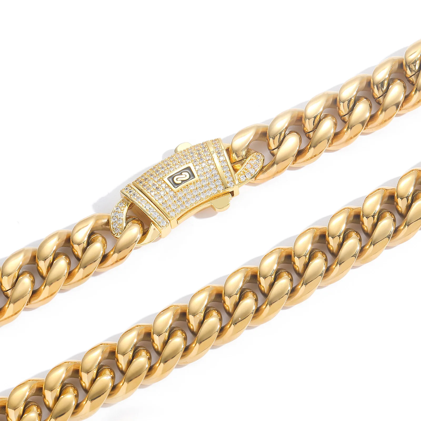 Hip Hop 6-14mm wide necklace stainless steel round grinding encrypted Cuban chain 14K18K titanium steel man bracelet