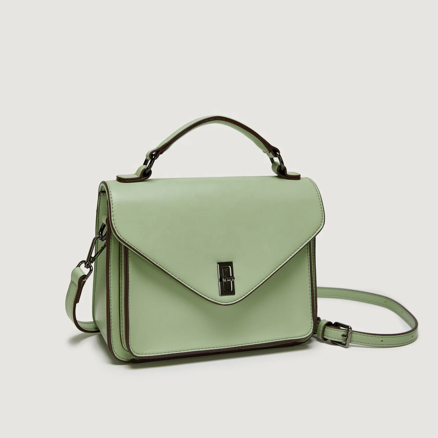wholesale ladies leather PU square handbag purse shoulder handle tote bag for women