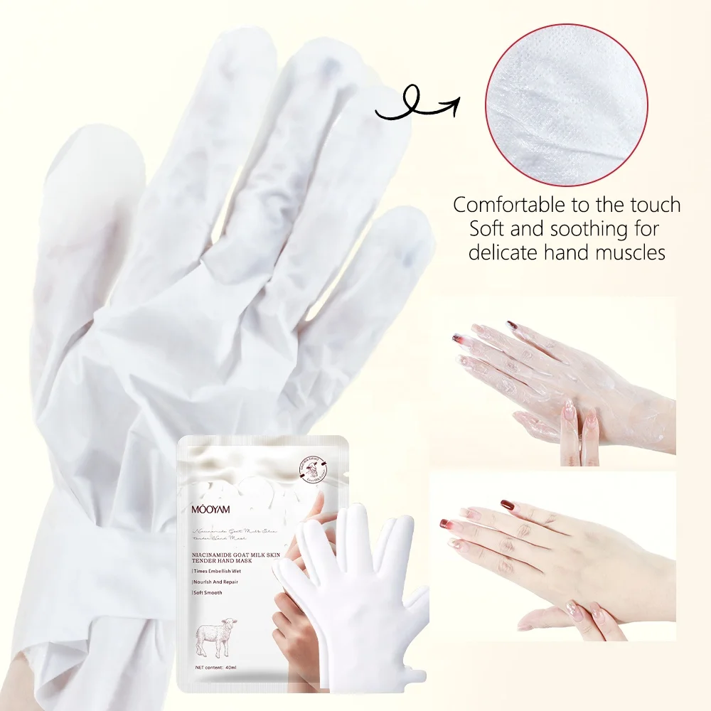 Wholesale Natural Hydrating Niacinamide Goat Milk Hand Mask Gloves Sheet Skin Repair Whitening Moisturizing Hand Mask