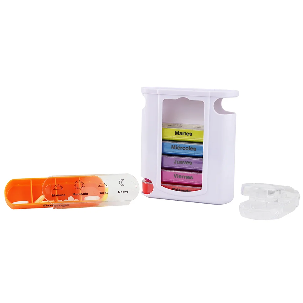 Weekly Plastic Pill Box 7 Days 4 Compartments Storage Organizer Medication Reminder with Pill Cutter