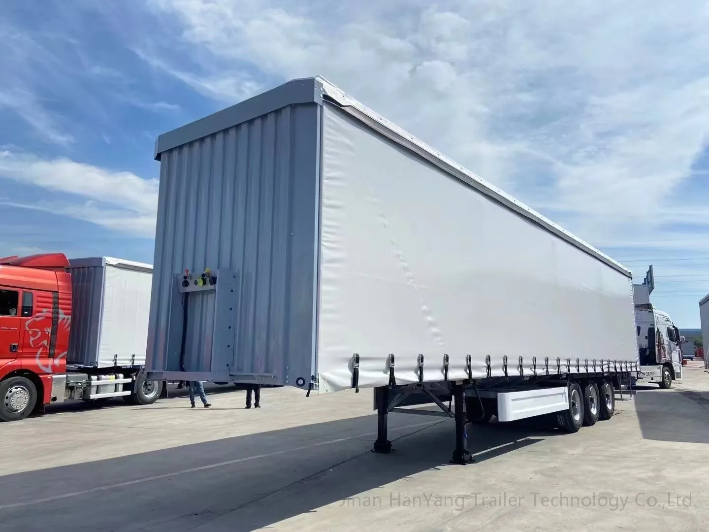 3 Axle Transport 40 Ton Dry Van Truck 40ft PVC Curtain Side Open Semi Trailer