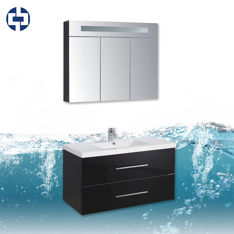 Wholesale cheap black bathroom cabinet with mirror ceramic washbasin