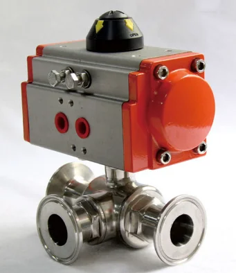 Manufacturer 3A/DIN/SMS Sanitary 3 Way Ball Valve Stainless Steel pneumatic actuator ball valve
