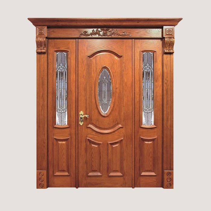 Outside door solid wooden double door for villa luxury entry wood door