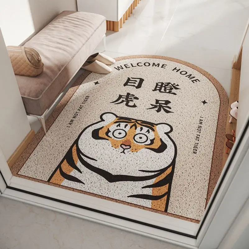DIY cutting anti slip pvc floor mat water-proof coir doormat stain resistance tiger shape door mats for home