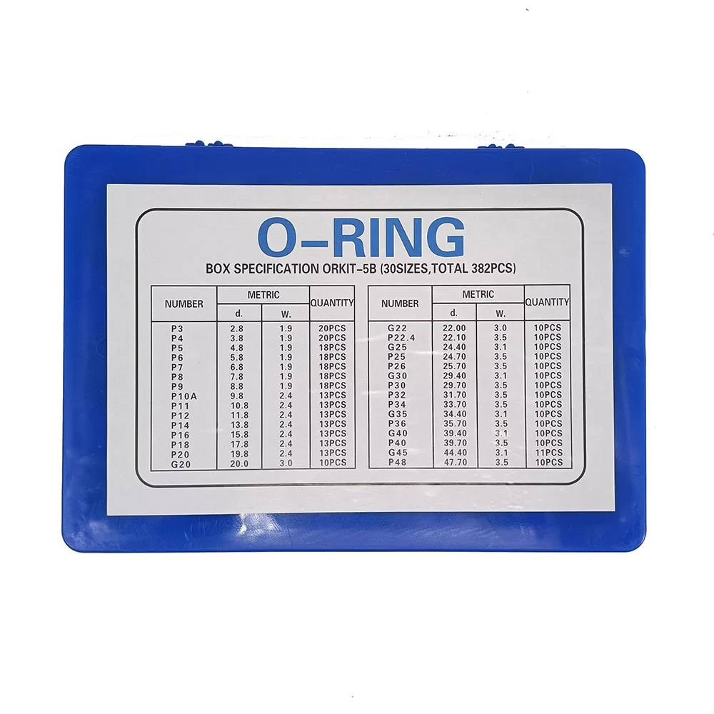 NBR Material Standard O-Ring Kit 382 386 Pcs  for Excavator Seal Set Box Assortment Excavator Hydraulic O-Ring Kit