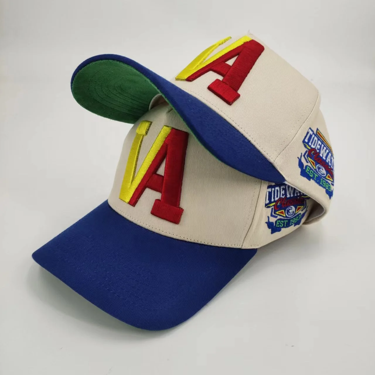Manufacturer High Quality 3D Embroidery Two Tone Custom Logo Hat Personalized Suede UV Logo On Side 5-Panel Cotton Baseball Caps