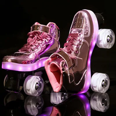 Outdoor Pink Roller Skates Row Skates Adjustable Inline Roller Double Row and Straight Boys and Girls 82A Puwheel Bileiwei