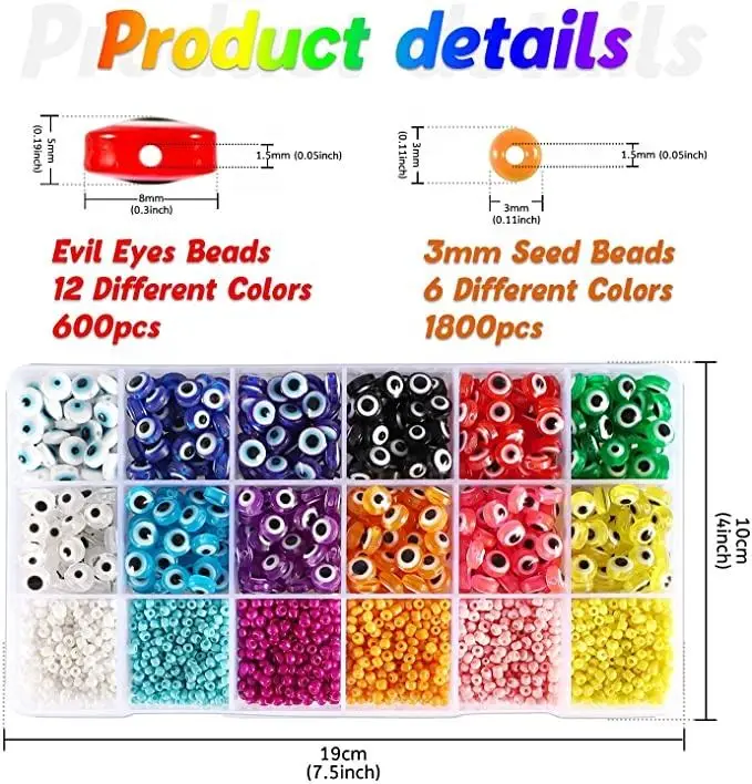 2400pcs 3mm Glass Seed Beads and Flat Evils Eye Easter Beads for DIY Jewelry Making Supplies