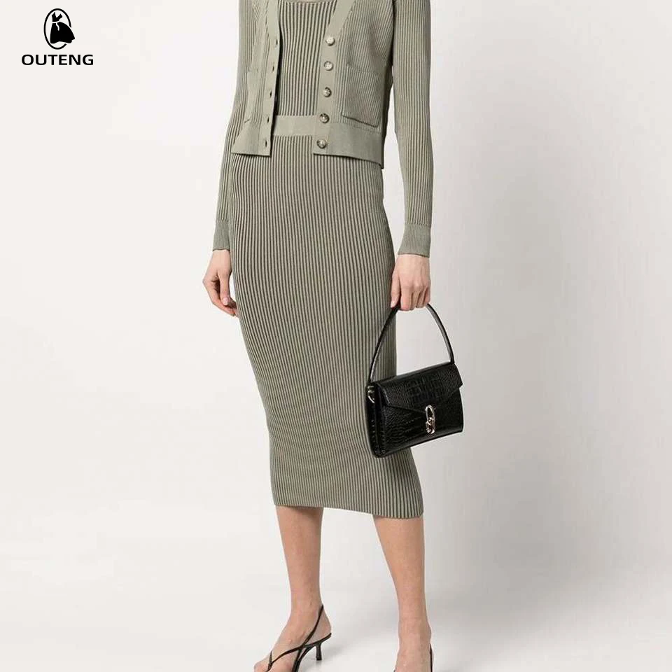 Hot Selling Knitted Jumper A-Line Slim Skirt Ribbed Casual Sexy Maxi Skirt