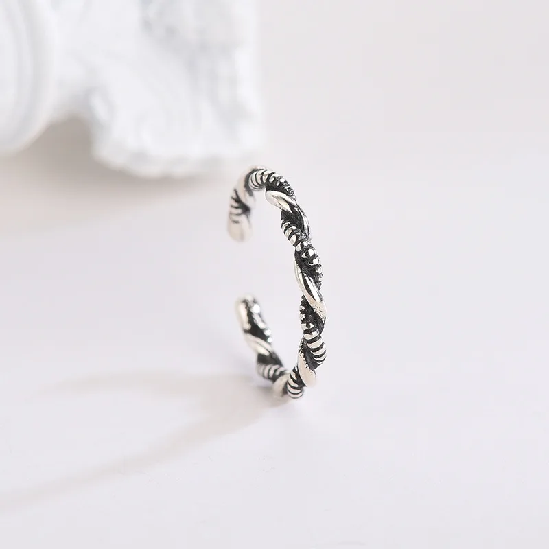 Handmade Opening Twist Woven Adjustable Ring Style Thai Silver Vintage for Women Men Silver 925 Jewelry Factory 2pcs 3-15days
