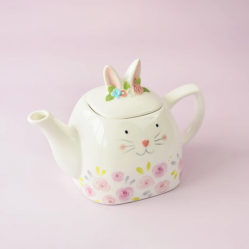 
Bunny shape teapot rose design novelty porcelain 
