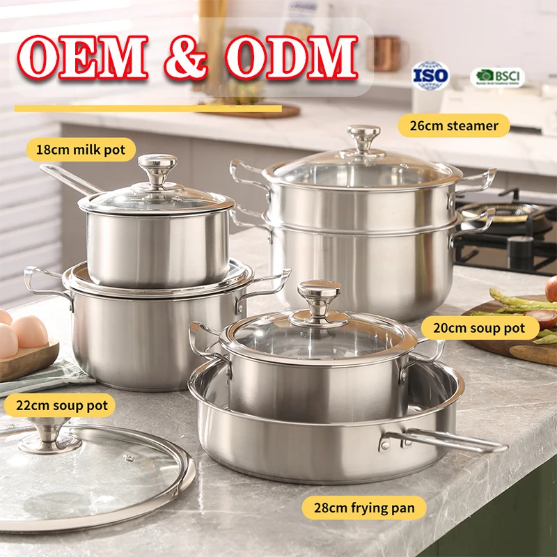 Factory Direct Kitchen soup pot Stainless Steel Cookware Sets Pots and Pans Non Stick Cooking Pot Set