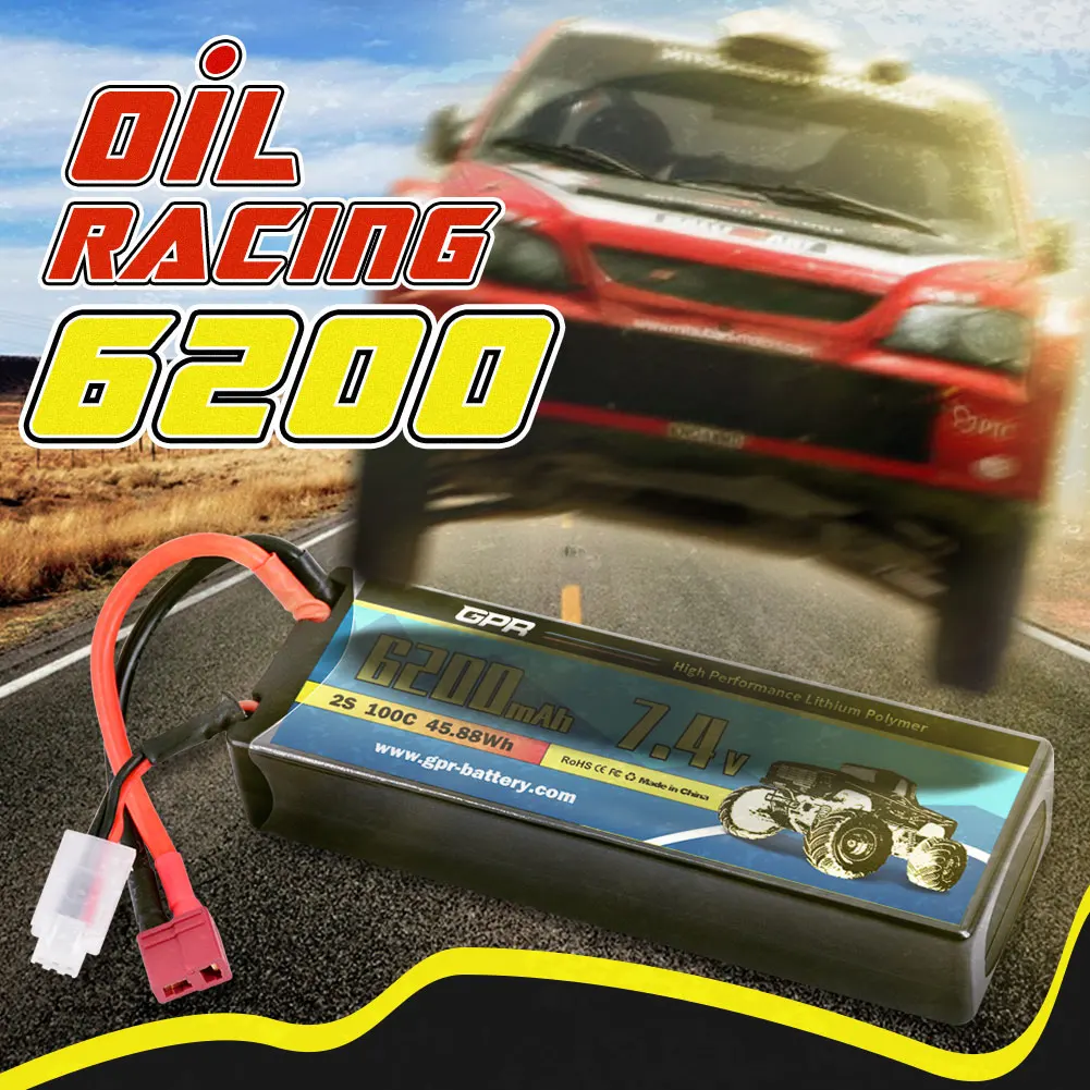 Rechargeable GPR 6200 mAh 2S High Discharge Rate 100C 7.4V Lipo Battery With T Plug Connector For RC Helicopter Racing Car